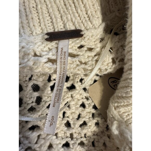 Free People Sedona Cardigan Sweater S Cream Crochet Collared Cropped Open Knit - Picture 6 of 16